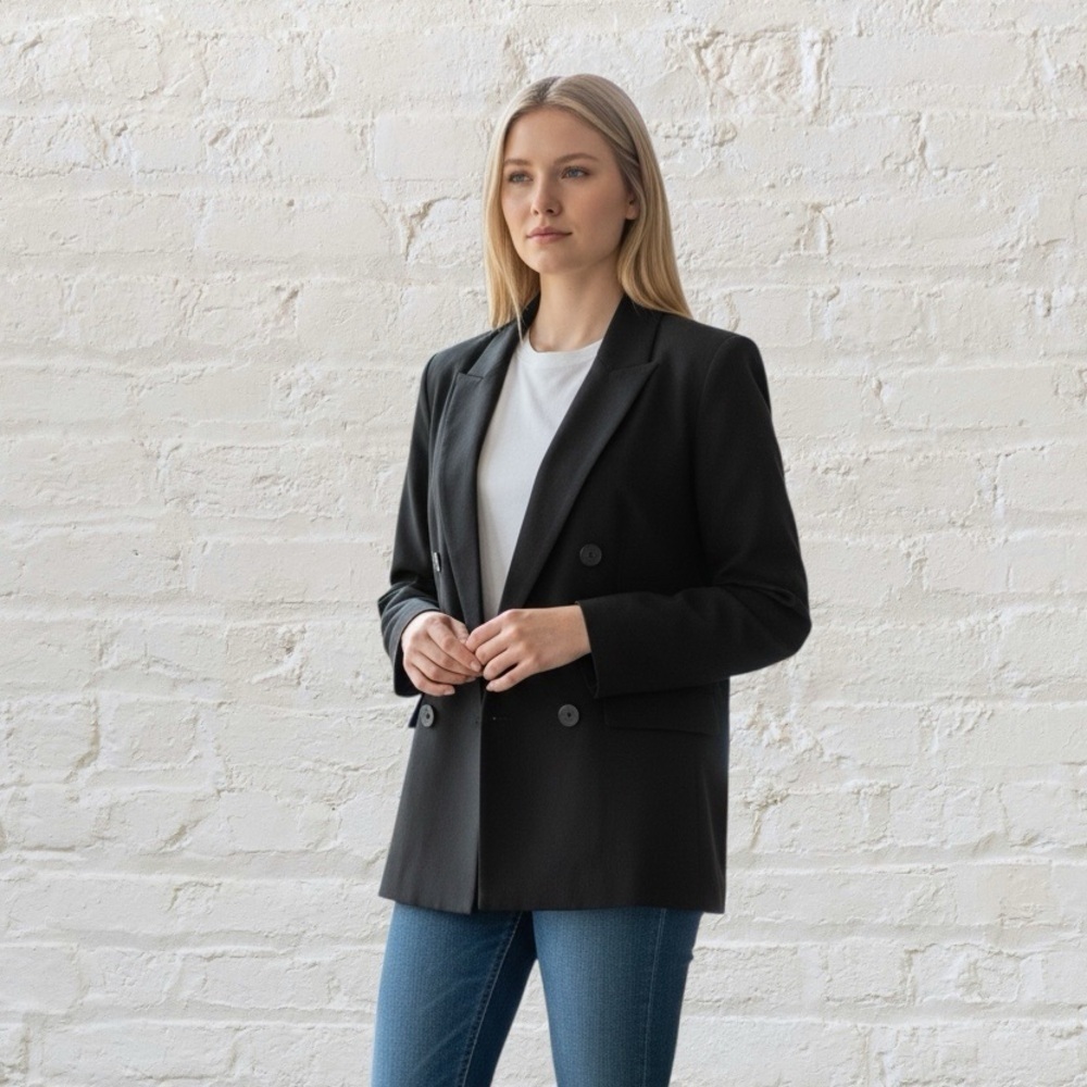 Pendleton Women’s 10P Black 100% Virgin Wool Double Breasted Blazer Made USA